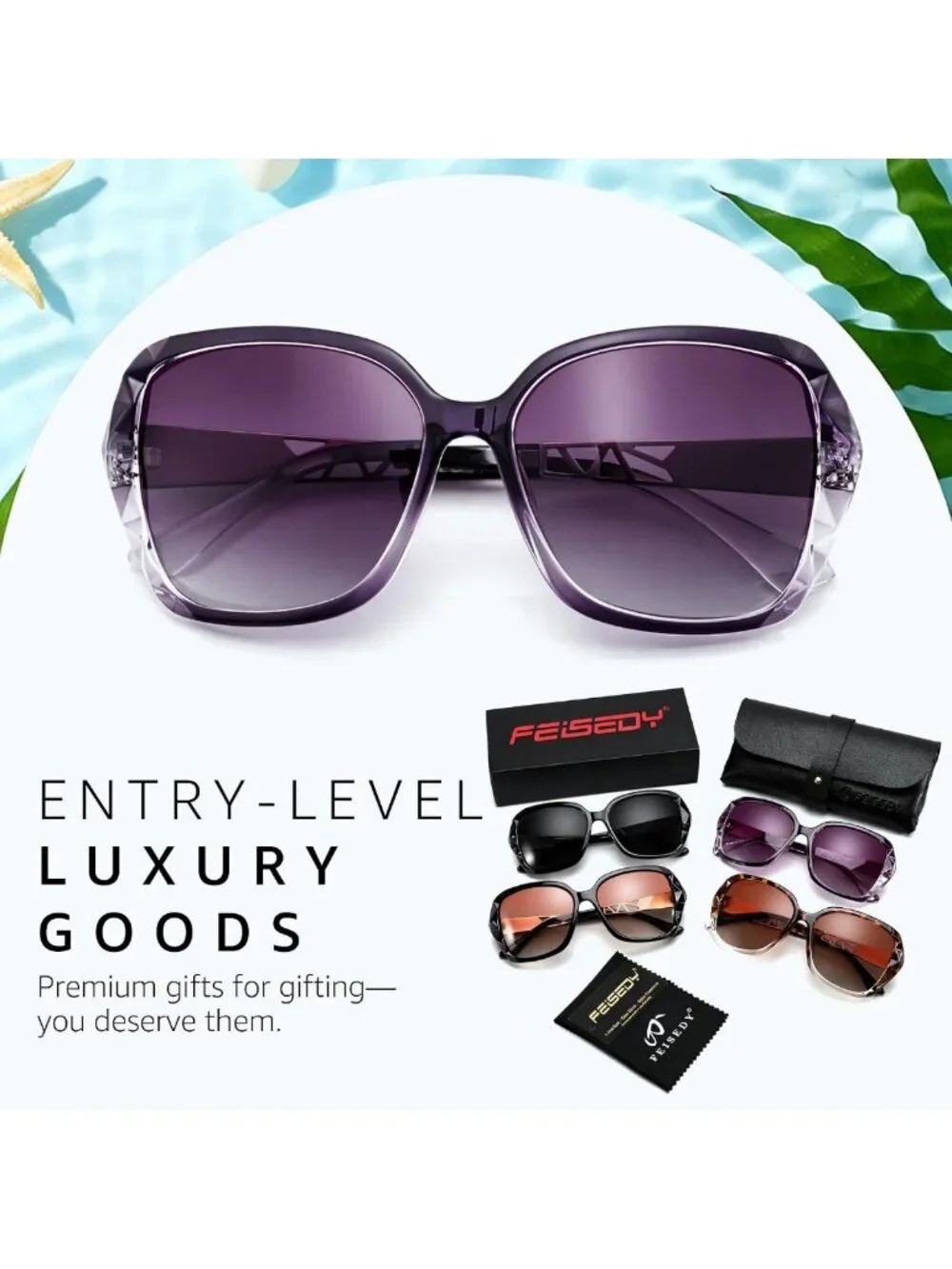 Stylish Polarized Square Sunglasses for Women - Shiny Frame, UV Protection